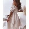 imagechouyatou Womens Off The Shoulder Smocked Mini Dress Puff Sleeve Ruffle Tiered Party Short DressBeige