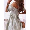 imagechouyatou Womens Off The Shoulder Smocked Mini Dress Puff Sleeve Ruffle Tiered Party Short DressGreen