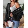 imagechouyatou Womens Open Front Peal Trim Beading Cardigans Elegant Long Sleeve Oversized Short Cardigan SweaterBlack