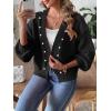 imagechouyatou Womens Open Front Peal Trim Beading Cardigans Elegant Long Sleeve Oversized Short Cardigan SweaterBlack