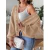 imagechouyatou Womens Open Front Peal Trim Beading Cardigans Elegant Long Sleeve Oversized Short Cardigan SweaterKhaki