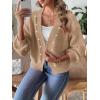 imagechouyatou Womens Open Front Peal Trim Beading Cardigans Elegant Long Sleeve Oversized Short Cardigan SweaterKhaki