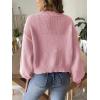 imagechouyatou Womens Open Front Peal Trim Beading Cardigans Elegant Long Sleeve Oversized Short Cardigan SweaterPink