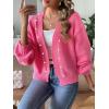 imagechouyatou Womens Open Front Peal Trim Beading Cardigans Elegant Long Sleeve Oversized Short Cardigan SweaterRose Red