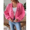 imagechouyatou Womens Open Front Peal Trim Beading Cardigans Elegant Long Sleeve Oversized Short Cardigan SweaterRose Red