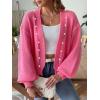 imagechouyatou Womens Open Front Peal Trim Beading Cardigans Elegant Long Sleeve Oversized Short Cardigan SweaterRose Red
