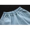 imagechouyatou Womens Ruffle Hem Denim Shorts Flower Embroidery Elastic Waist Wide Leg Jean Shorts with PocketsLight Blue