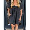 imagechouyatou Womens Summer Denim Babydoll Mini Dress Y2k Puff Sleeve Swing Jean Short Dress with PocketsBlack