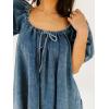 imagechouyatou Womens Summer Denim Babydoll Mini Dress Y2k Puff Sleeve Swing Jean Short Dress with PocketsBlue