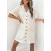 imagechouyatou Womens Summer Notch Lapel Shirt Dress Casual Short Cuffed Sleeve Button Up Mini DressOffwhite