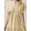 imagechouyatou Womens Summer Pleated Front Mini Shirt Dress Flutter Sleeve VNeck Flounce Short Tunic DressApricot