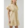 imagechouyatou Womens Summer Pleated Front Mini Shirt Dress Flutter Sleeve VNeck Flounce Short Tunic DressApricot