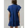 imagechouyatou Womens Summer Pleated Front Mini Shirt Dress Flutter Sleeve VNeck Flounce Short Tunic DressBlue