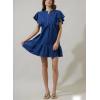 imagechouyatou Womens Summer Pleated Front Mini Shirt Dress Flutter Sleeve VNeck Flounce Short Tunic DressBlue