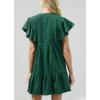 imagechouyatou Womens Summer Pleated Front Mini Shirt Dress Flutter Sleeve VNeck Flounce Short Tunic DressDark Green