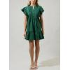imagechouyatou Womens Summer Pleated Front Mini Shirt Dress Flutter Sleeve VNeck Flounce Short Tunic DressDark Green