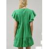 imagechouyatou Womens Summer Pleated Front Mini Shirt Dress Flutter Sleeve VNeck Flounce Short Tunic DressLight Green