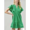 imagechouyatou Womens Summer Pleated Front Mini Shirt Dress Flutter Sleeve VNeck Flounce Short Tunic DressLight Green