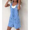 imagechouyatou Womens Suspender Strap Wide Leg Bib Denim Overalls Distressed Loose Romper Cute Baggy Overall ShortsBlue