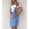 imagechouyatou Womens Suspender Strap Wide Leg Bib Denim Overalls Distressed Loose Romper Cute Baggy Overall ShortsBlue