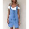 imagechouyatou Womens Suspender Strap Wide Leg Bib Denim Overalls Distressed Loose Romper Cute Baggy Overall ShortsBlue