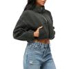 imagechouyatou Women Cute Fluffy Crop Sweatshirt Fleece Sherpa Jacket Zip Up Short Teddy Faux Fur Button CoatDark Grey