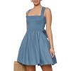 imagechouyatou Women Summer Boho Sleeveless Tie Back Square Neck Smocked Dresses Beach Short Mini SundressBlue