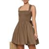 imagechouyatou Women Summer Boho Sleeveless Tie Back Square Neck Smocked Dresses Beach Short Mini SundressBrown