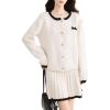 imagechouyatou Womens 2 Piece Outfits Button Down Cardigan Sweater and Elastic Waist Pleated Mini Skirt SetsBeige