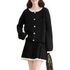 imagechouyatou Womens 2 Piece Outfits Button Down Cardigan Sweater and Elastic Waist Pleated Mini Skirt SetsBlack