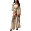 imagechouyatou Womens 2 Piece Outfits Floral Print Button Down Shirt Wide leg Pants Boho Beach Matching SetRed