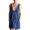 imagechouyatou Womens Backless Denim Tank Dress V Neck Overall Dress Mini Short Jumper Jean Dress with PocketsDark Blue