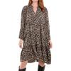 imagechouyatou Womens Boho Leopard Print Ruffle Hem Midi Dress Bell Long Sleeve Babydoll Tunic Short DressKhaki
