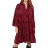 imagechouyatou Womens Boho Leopard Print Ruffle Hem Midi Dress Bell Long Sleeve Babydoll Tunic Short DressRed