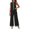 imagechouyatou Womens Casual 2 Piece Outfits Contrast Striped Tank Top Wide leg Long Palazzo Pants Work Matching SetBlack