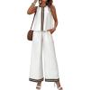imagechouyatou Womens Casual 2 Piece Outfits Contrast Striped Tank Top Wide leg Long Palazzo Pants Work Matching SetWhite