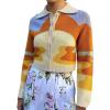 imagechouyatou Womens Cute Y2k Jacquard Cropped Cardigan Aesthetics Lapel Short Knit Sweater Cardigan CoatOrange
