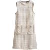 imagechouyatou Womens Elegant A Line Tweed Pinafore Dress Sleeveless Plaid Midi Short Overall Vest DressApricot