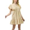 imagechouyatou Womens Summer Pleated Front Mini Shirt Dress Flutter Sleeve VNeck Flounce Short Tunic DressApricot