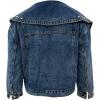 imagechoutyatou Womens Cute Big Lapel Collar Trendy Pearl Studded Short Denim JacketDark Blue