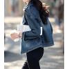 imagechouyatou Womens Casual Denim Blazer Notched Collar Jean Jacket Button Down Cropped Short Trench CoatDark Blue