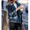 imagechouyatou Womens Casual Denim Blazer Notched Collar Jean Jacket Button Down Cropped Short Trench CoatDark Blue