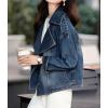 imagechouyatou Womens Casual Denim Blazer Notched Collar Jean Jacket Button Down Cropped Short Trench CoatDark Blue