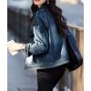 imagechouyatou Womens Casual Denim Blazer Notched Collar Jean Jacket Button Down Cropped Short Trench CoatDark Blue