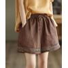 imagechouyatou Womens Casual Elastic Waist Wide Leg Shorts Hollow Out Eyelet Loose Comfy Cotton Linen Beach ShortsCoffee Brown