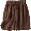 imagechouyatou Womens Casual Elastic Waist Wide Leg Shorts Hollow Out Eyelet Loose Comfy Cotton Linen Beach ShortsCoffee Brown