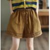 imagechouyatou Womens Casual Elastic Waist Wide Leg Shorts Hollow Out Eyelet Loose Comfy Cotton Linen Beach ShortsTurmeric