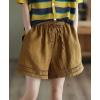 imagechouyatou Womens Casual Elastic Waist Wide Leg Shorts Hollow Out Eyelet Loose Comfy Cotton Linen Beach ShortsTurmeric