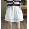 imagechouyatou Womens Casual Elastic Waist Wide Leg Shorts Hollow Out Eyelet Loose Comfy Cotton Linen Beach ShortsWhite