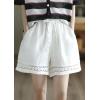 imagechouyatou Womens Casual Elastic Waist Wide Leg Shorts Hollow Out Eyelet Loose Comfy Cotton Linen Beach ShortsWhite